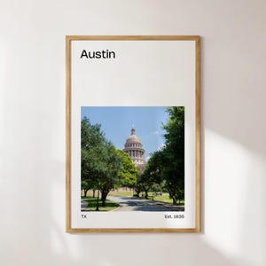 Austin Mid-Century Reiseplakat, Austin Fotodruck, Austin Kunst zum Ausdrucken, Austin Digitaldruck, Austin Fotografie, Austin Texas