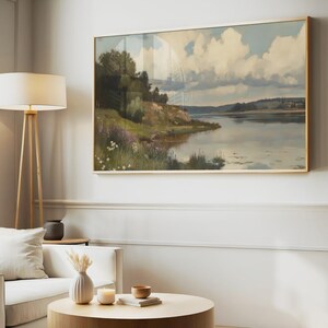 Vintage River Painting Frame TV Art, Rustic River Print, Samsung Frame TV Art, Vintage Landscape Wall Art, Vintage Decor, Tv Art Download