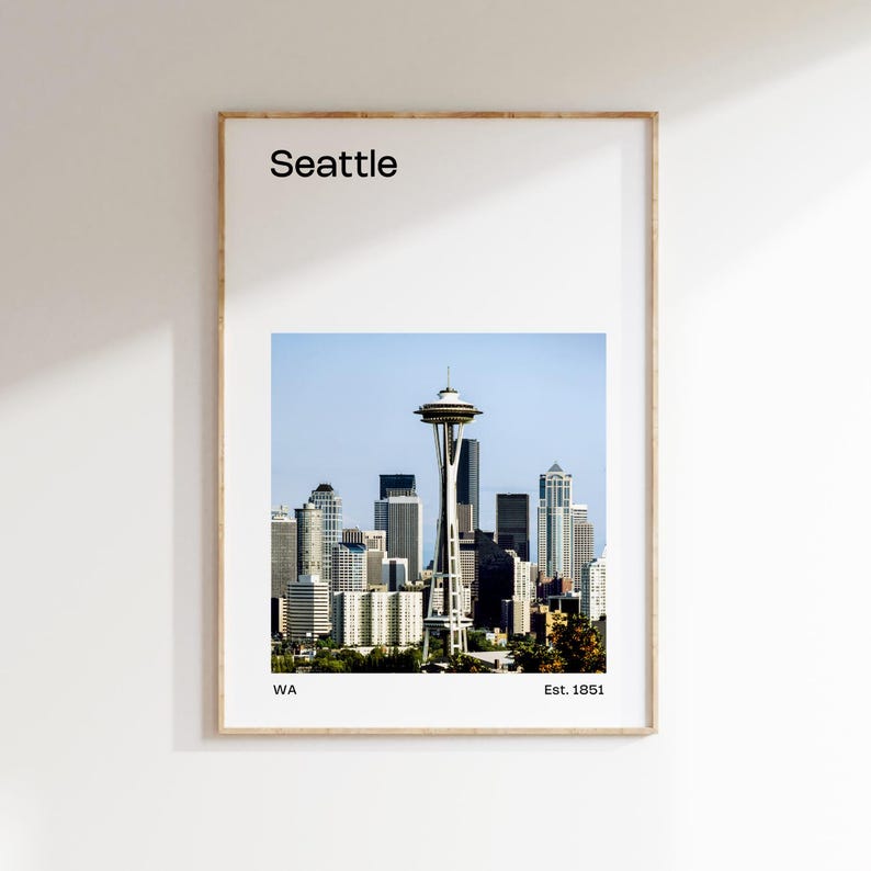 Seattle Skyline Art Print, Mid-century Travel Poster (digital Download ...