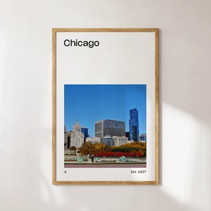 Chicago Mid-Century Travel Poster, Chicago Photo Print, Chicago Art Printable, Chicago Digital Print, Chicago Photography, Chicago Skyline