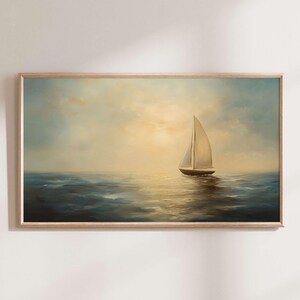 Sailboat Seascape Samsung Frame TV Art, Vintage Coastal View, Samsung TV Art, Rustic Coastal Art, Sailboat Tv Art, Tv Art Download