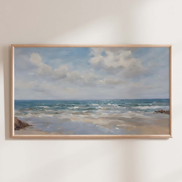 Seascape Beach Frame TV Art, Beach Coastal View, Samsung TV Art, Vintage Ocean Art, Ocean Tv Art, Tv Art Download, Vintage Oil Painting