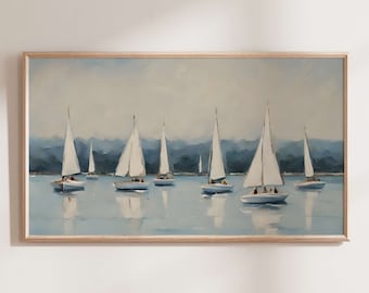 Vintage Sailboat Painting, Nautical Samsung Frame TV Art (Digital Download)