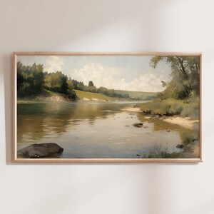 Vintage River Painting Frame TV Art, Rustic River Print, Samsung Frame TV Art, Vintage Landscape Wall Art, Vintage Decor, Tv Art Download