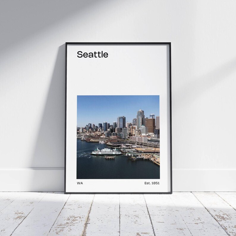 Seattle Skyline Photo Print, Mid-century Travel Poster (digital ...