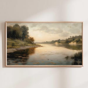 Vintage River Painting Frame TV Art, Rustic River Print, Samsung Frame TV Art, Vintage Landscape Wall Art, Vintage Decor, Tv Art Download