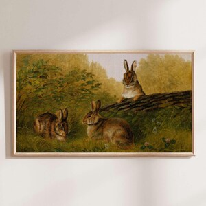 Vintage konijn schilderij frame tv-kunst, paasdecor, Samsung tv-kunst, boerderijkunst, rustieke tv-kunst, tv-kunst downloaden, vintage olieverfschilderij, vintage olieverfschilderij