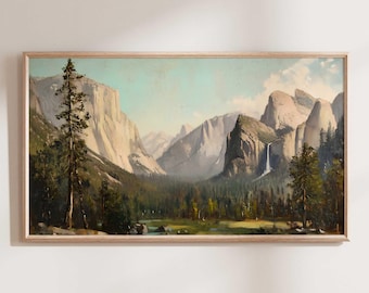 Vintage Yosemite Painting, National Park TV Art (Digital Download)