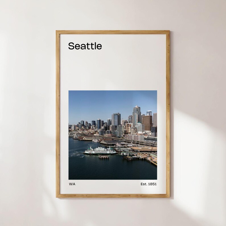 Seattle Skyline Photo Print, Mid-century Travel Poster (digital ...