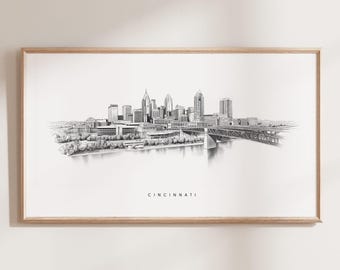 Cincinnati Skyline Line Art, Frame TV Art, Home Decor (Digital Download)