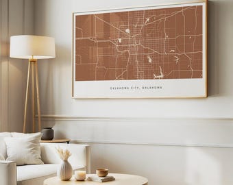Mapa de calles de Oklahoma City, arte minimalista para televisión (descarga digital)
