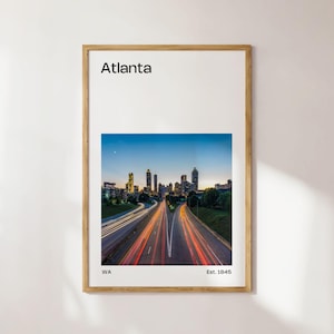 Atlanta Mid-Century Travel Poster, Atlanta Photo Print, Atlanta Art Printable, Atlanta Wall Art Print, Atlanta Photography, Atlanta Skyline