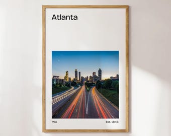 Atlanta Skyline Photo Art Print, Mid-Century Travel Poster (Digital Download)