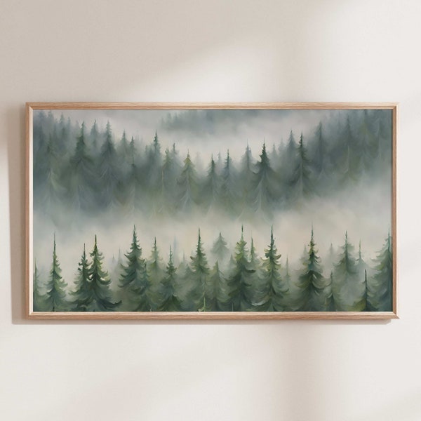 Evergreen Landscape Frame TV Art, Winter Decor, Samsung TV Art, Evergreen Tree Art, Landscape TV Art, Tv Art Download, Vintage Oil Painting