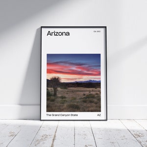 Arizona Mid-Century Travel Poster, Arizona Photo Print, Photo Travel Poster, Arizona Photography, Digital Print, Minimal State Art