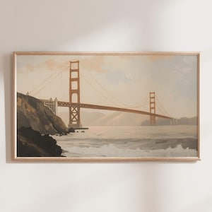 San Francisco Frame TV Art, Vintage Golden Gate Bridge Art, Samsung TV Art, Golden Gate Bridge Painting, California Decor, Rustic Frame TV
