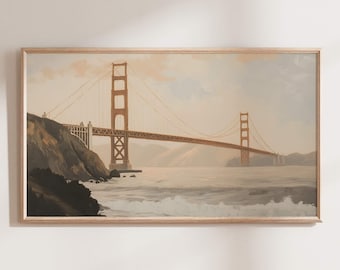 Vintage Golden Gate Bridge Painting, San Francisco Frame TV Art (Digital Download)
