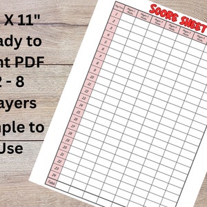 Simple Score Sheet for Board Games, PDF File, 2-8 Players, Score Sheets ...