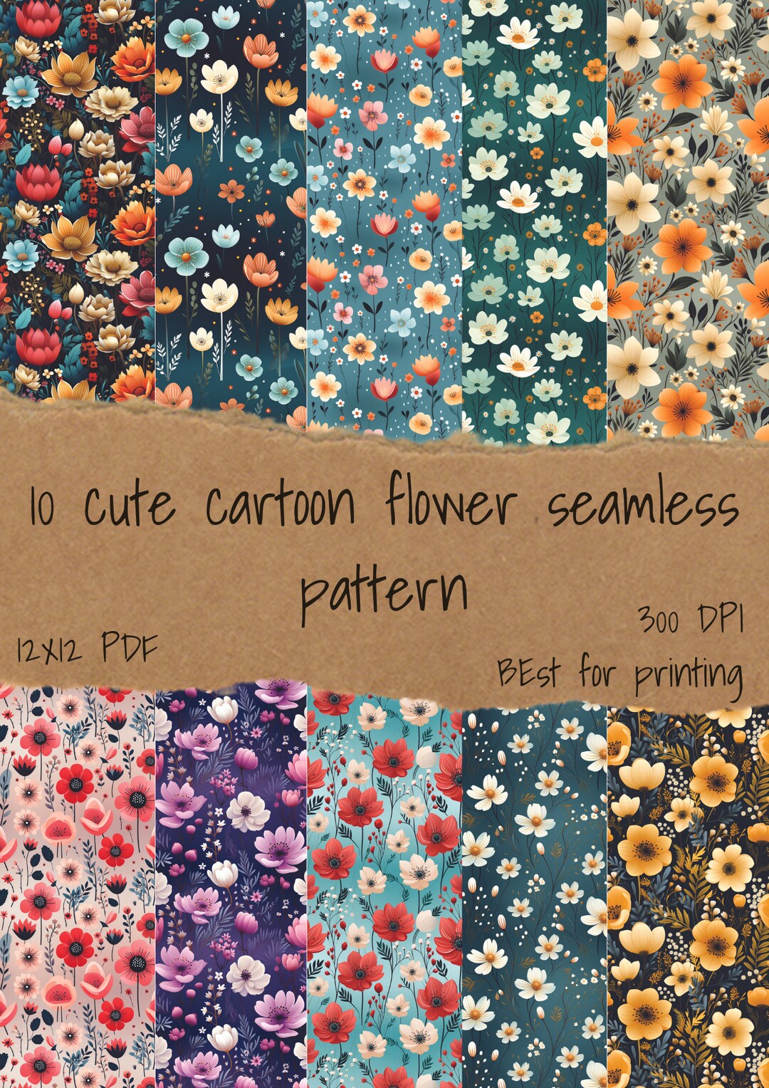 10 Cute Cartoon Flower Digital Seamless Pattern - Etsy