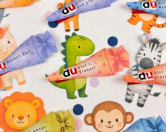 Duplo Einschulung Vorlage: Safari-Tiere mit Schultüte, Druckvorlage PDF | Schulanfang | D35