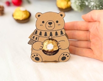 Weihnachtsbär für Ferrero Rocher: Druckvorlage PDF | Süße Geschenkidee zu Weihnachten | D44