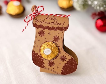 Weihnachtsstrumpf für Ferrero Rocher: Druckvorlage PDF | Kleine Geschenkidee zu Weihnachten | D40