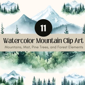 Aquarell Berge, Clip Art, Natur-inspirierte digitale Grafiken zum Basteln, Dekorieren und Selbermachen