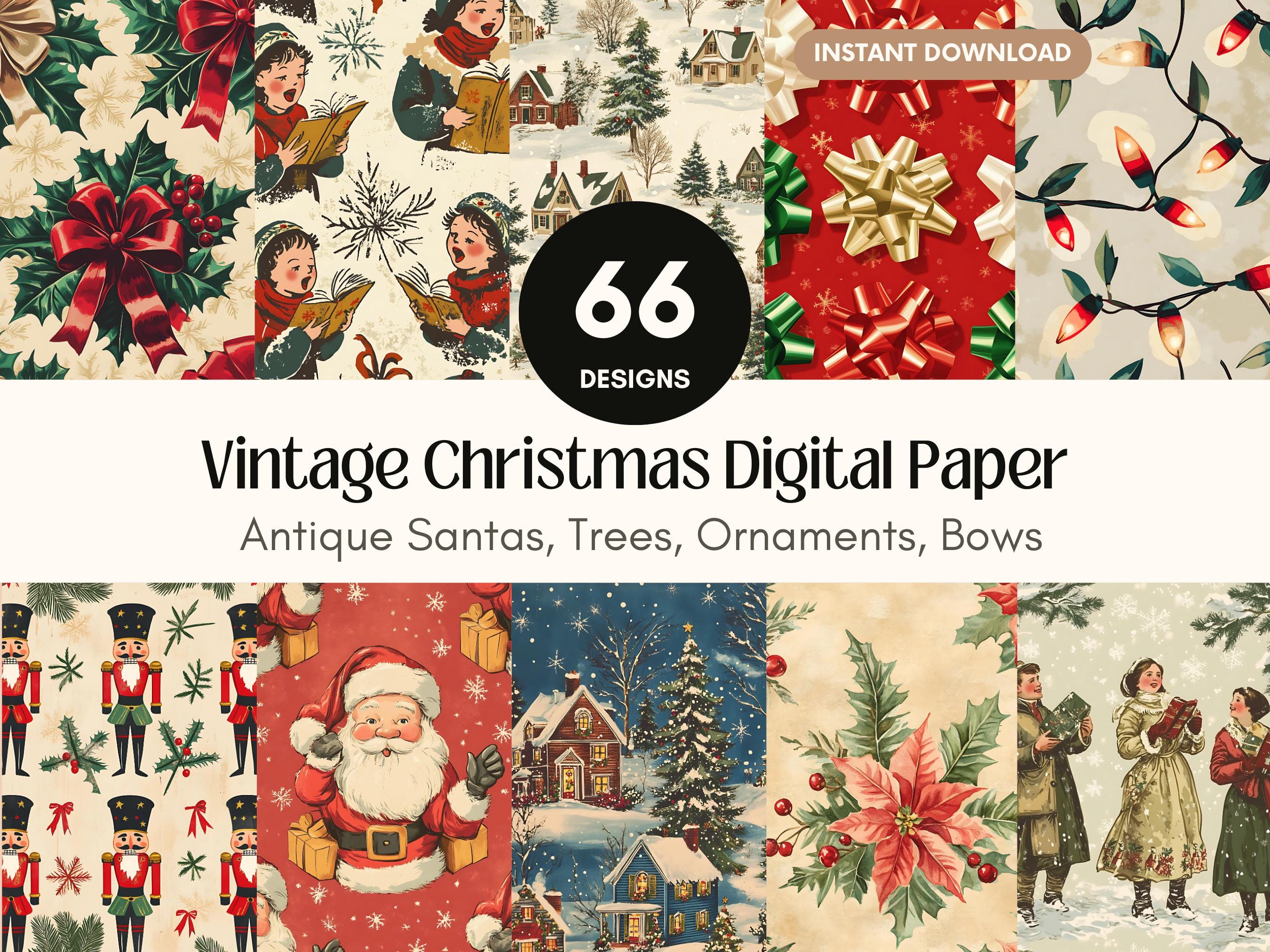 Vintage Christmas Digital Paper Holiday Junk Journal Kit Printable ...
