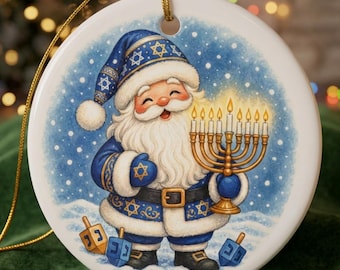 Jewish Santa Ornament Hanukkah Christmas Ornament Menorah Holiday Decor Chanukah Keepsake Jewish Christmas Tree Gift Chrismukkah Decor
