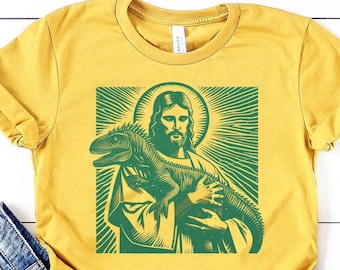 Jesus Holding Dinosaur Shirt Funny Tshirt Offensive Shirts Weird Unusual Cool Christian Shirts Christ Graphic Tee Cute Dino Shirt With Jesus