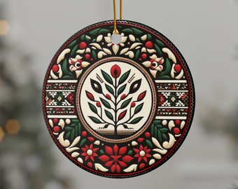 Elegant Ornament of Palestine Home Decor Ornament Gifts Round Ceramic for Xmas Free Support Palestine Gift For keffiyeh Palestine Friend Pin