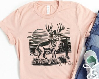 Jackalope Shirt Retro Weird Tshirt Jackalope Mystic Creature Tee Rabbit TShirt Boho Gift UFO Jackpole Weird Creature Shirts That Go Hard Now