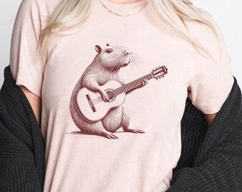 Camiseta de guitarra Capybara Regalos inspirados en la naturaleza para amantes de la música Entusiastas de los animales Idea de regalo para amantes de la guitarra Camisetas de vida silvestre que dan duro Top Y2K