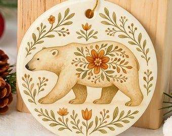 Nordic Bear Ornament Gift for Scandinavian Animal Lover Woodland Christmas Tree Decor Rustic Folk Art Polar Bear Keepsake Boho lover Decor