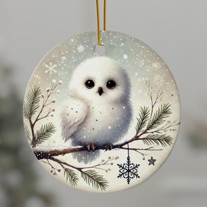 Watercolor Owl in the Snow, Alaska Ornament, Cute Christmas Tree Decoration, Holiday Gift, Winter Home Decor, Cute Snowy Owl Ornament