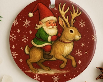 Décoration d'arbre de Noël nain Jackalope pour décoration hivernale païenne, cadeau de Noël scandinave pour fan de mythologie des bois, breloque de vacances animaux de la forêt