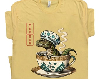 Divertida camiseta de té con dinosaurios. Regalo perfecto para amantes del té y fanáticos de los dinosaurios. Prenda original para momentos acogedores y entusiastas del té. Camiseta japonesa.