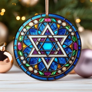 Hanukkah Ornaments Christmas Jewish Star of David Stained Glass Style Hanukkah Ornament Elegant Chanukah Decorations Jewish Family Gift