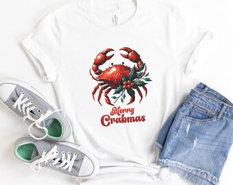 Camiseta navideña con gorro de Papá Noel y cangrejo, ideal para amantes de la costa y el océano, regalo náutico divertido para las fiestas, para entusiastas de los cangrejos y la playa