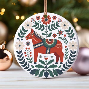 Nordic Dala Horse Ornament Gift for Scandinavian Ceramic Home Decor Swedish Folk Art Traditional Christmas Decoration for Mom Gift Trending