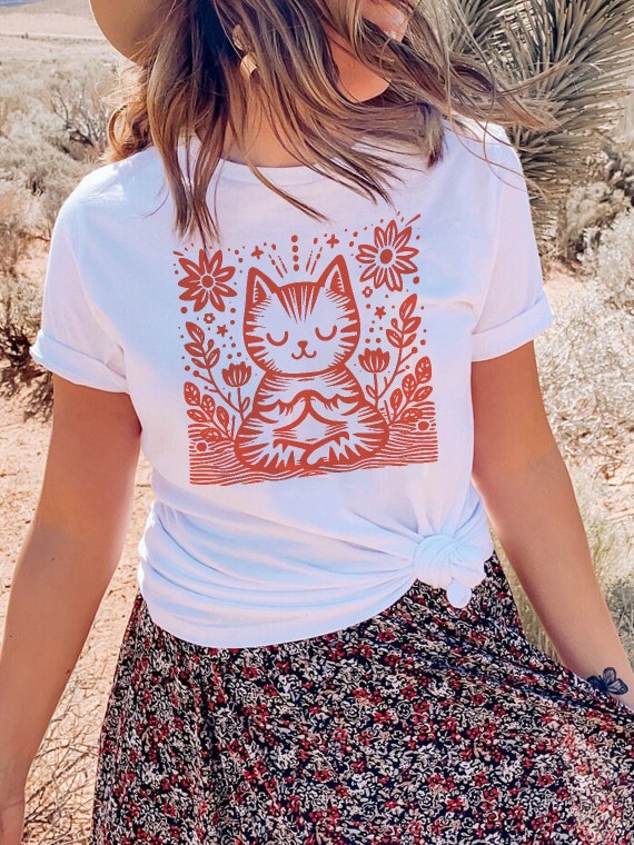 Just Breathe Shirt Meditation Tshirt for Women Yoga Dandelion Shirt for Yoga Instructor Boho Windflower Shirt for Meditation Cat Meditating