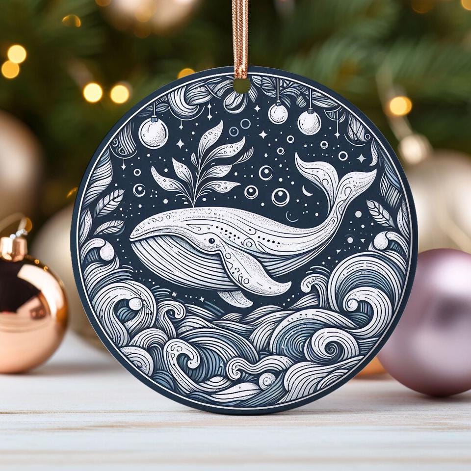 Boho Floral Whale Ornament Nature Inspired Gifts for Coastal Decor and Marine Life Enthusiasts Unique Christmas Tree Decoration