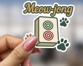 Meow-jong Sticker Funny Cat Mahjong Gift for Kitty Lover Tile Game Fan Cute Vinyl Decal for Cat Owner and Mahjong Addict Mahjong Mom Gift