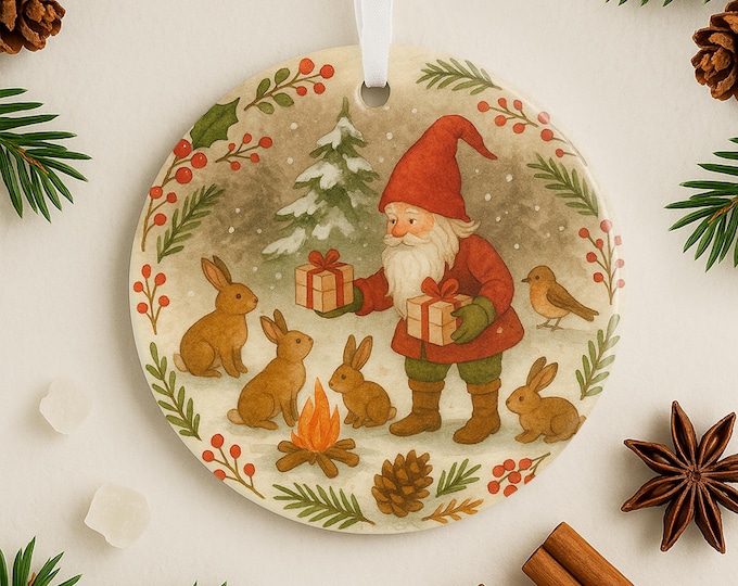Nordic Woodland Gnome Ornament Gift for Animal Lover Swedish Finnish Norwegian Christmas Tree Decor Tomte Nisse Yule Forest Iceland