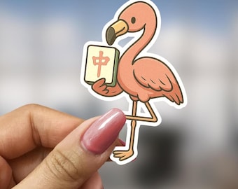 Tropical Bird Mahjong Sticker Funny Game Night Decal Gift for Mahjong Player Flamingo Lover Tile Humor Laptop Sticker Summer Art Ita item