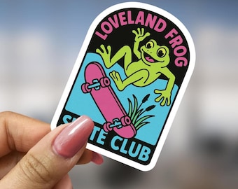 Skateboarding Frog Sticker Gift for Skater Frog Lover Skate Club Laptop Decal Cute Amphibian Skateboarder Vinyl Sticker Ita Bag Accessories