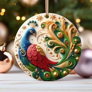 Peacock Lover Ornament Colorful Bird Christmas Decor for Nature Lovers Ideal Gift for Animal Enthusiasts and Birdwatchers [NOT 3D - FLAT]