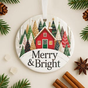 Nordic Christmas Ornament Red Cabin Decor Scandinavian Winter Forest Merry and Bright Gift Nordic Holiday Tree Decoration Iceland Decor