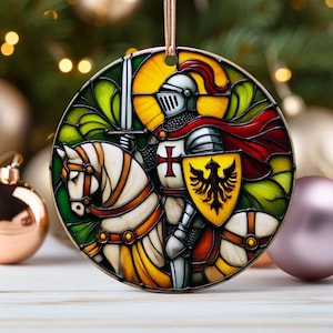 Lithuanian Knight Ornament Vytis Symbol Baltic Heritage Gift Lithuania History Keepsake Stained Glass Looking Ceramic Ornament for Patriot