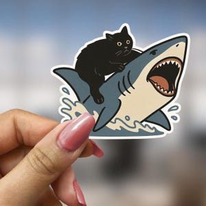 Funny Shark Cat Meme Sticker Pack Gift for Cat Mom Laptop Decal for Aquarium Worker Cute Sea Animal Vinyl Sticker Set